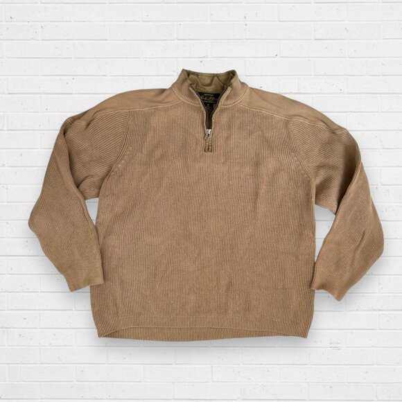 ORVIS Vintage Fishermen 1/4 Quarter Zip Brown Heavyweight Cotton Sweater - Picture 1 of 6